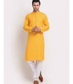 Men yellow Cotton Striped Straight Kurta