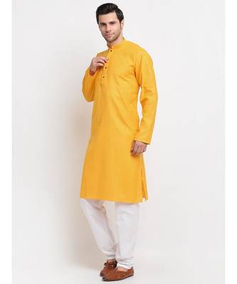 Men yellow Cotton Striped Straight Kurta 2
