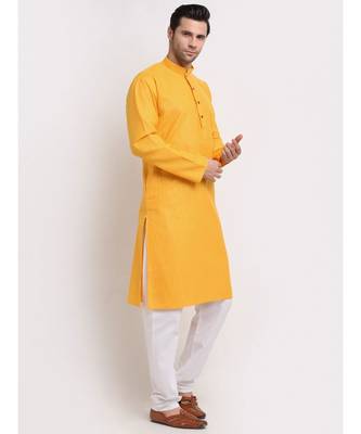Men yellow Cotton Striped Straight Kurta 3