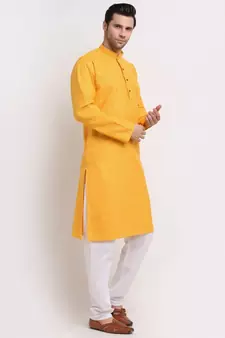 Men yellow Cotton Striped Straight Kurta