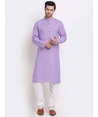 Men Purple Cotton Striped Straight Kurta 1