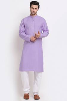 Men Purple Cotton Striped Straight Kurta