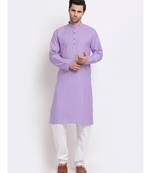Men Purple Cotton Striped Straight Kurta