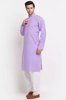 Men Purple Cotton Striped Straight Kurta