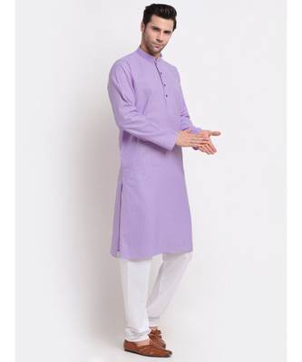 Men Purple Cotton Striped Straight Kurta 3