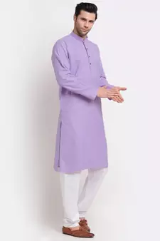 Men Purple Cotton Striped Straight Kurta