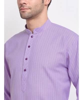 Men Purple Cotton Striped Straight Kurta 4