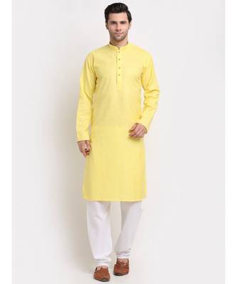 Men Yellow Cotton Striped Straight Kurta 1