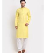 Men Yellow Cotton Striped Straight Kurta