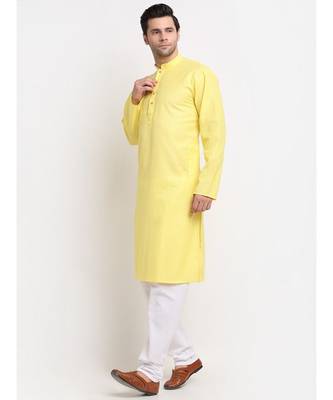 Men Yellow Cotton Striped Straight Kurta 2