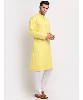 Men Yellow Cotton Striped Straight Kurta 3