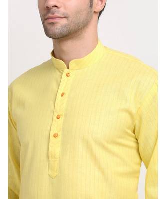Men Yellow Cotton Striped Straight Kurta 4