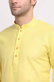 Men Yellow Cotton Striped Straight Kurta
