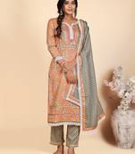 Printed & Lace Work Straight Rayon Orange Stitched Kurta Pant With Dupatta
