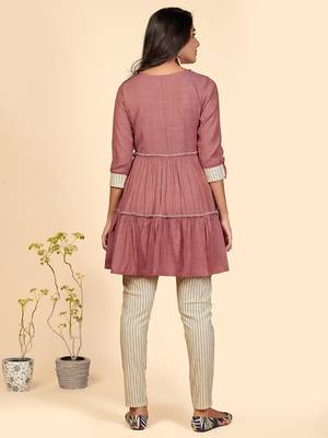 Embroidered Flared Cotton Pink Stitched Top With Pant 3