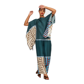 JSDC Soft Satin Silk Printed Women Kaftan Pant Suit Sets For Women 1