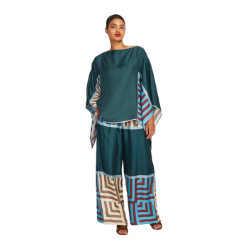 JSDC Soft Satin Silk Printed Women Kaftan Pant Suit Sets For Women 2