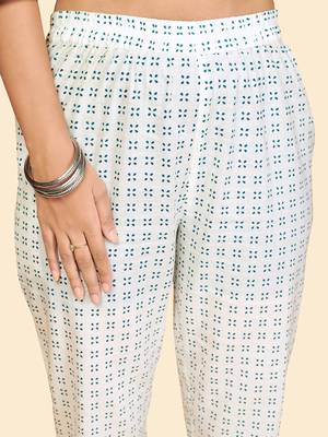 Printed & Embroidered Anarkali Cotton Aqua Stitched Kurta Pant With Dupatta 5
