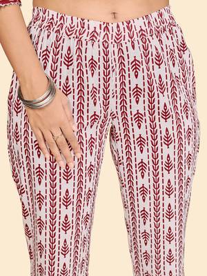Printed & Embroidered Anarkali Cotton Maroon Stitched Kurta Pant With Dupatta 5