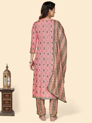 Printed & Gota Patti Work Straight Rayon Light Pink Stitched Kurta Pant With Dupatta 3