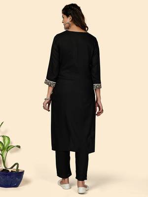 Embroidered Straight Cotton Black Stitched Kurta With Pant 3