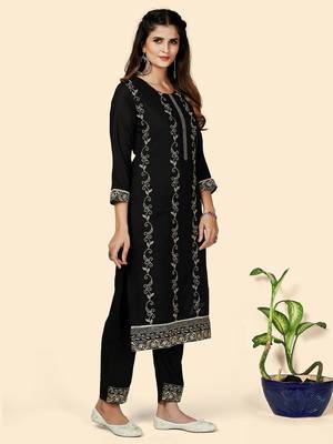 Embroidered Straight Cotton Black Stitched Kurta With Pant 5