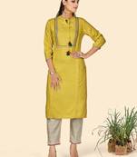 Embroidered Straight Rayon Lemon Stitched Kurta With Pant