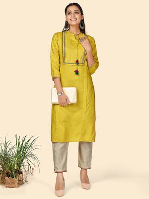 Embroidered Straight Rayon Lemon Stitched Kurta With Pant 2