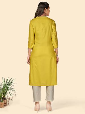Embroidered Straight Rayon Lemon Stitched Kurta With Pant 3