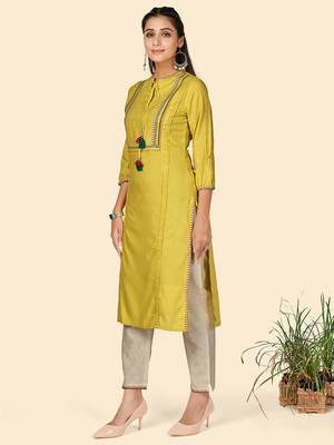 Embroidered Straight Rayon Lemon Stitched Kurta With Pant 4
