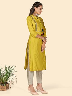 Embroidered Straight Rayon Lemon Stitched Kurta With Pant 5