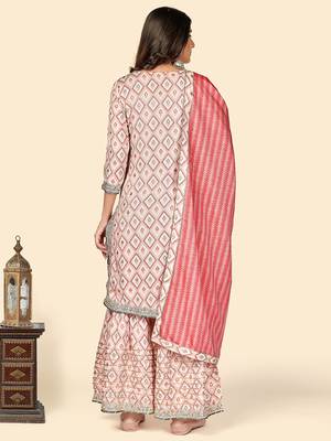 Print & Gota Patti Straight Muslin Pink Stitched Kurta Sharara With Dupatta 3