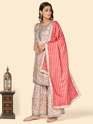 Print & Gota Patti Straight Muslin Pink Stitched Kurta Sharara With Dupatta 4