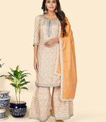 Print & Gota Patti Straight Muslin Yellow Stitched Kurta Sharara With Dupatta