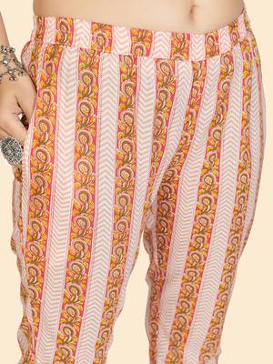 Print & Embroidered Anarkali Cotton Peach Stitched Kurta Pant With Dupatta 5