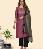 Sequience Work Straight Cotton Purple Stitched Kurta Pant With Dupatta