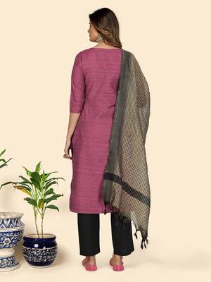 Sequience Work Straight Cotton Purple Stitched Kurta Pant With Dupatta 3