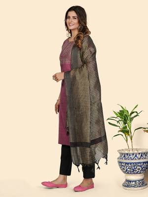 Sequience Work Straight Cotton Purple Stitched Kurta Pant With Dupatta 4