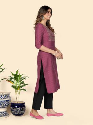 Sequience Work Straight Cotton Purple Stitched Kurta Pant With Dupatta 5