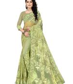 Light Green Embroidered Net Saree With Blouse