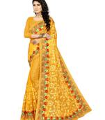 Yellow Embroidered Net Saree With Blouse