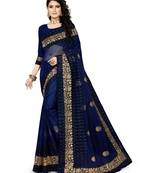 Navy blue embroidered net saree with blouse