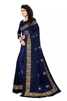 Navy blue embroidered net saree with blouse