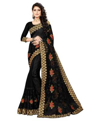 Black Embroidered Net Saree With Blouse 1