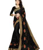 Black Embroidered Net Saree With Blouse