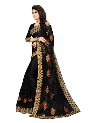 Black Embroidered Net Saree With Blouse 2