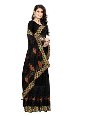 Black Embroidered Net Saree With Blouse 3