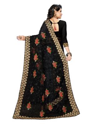 Black Embroidered Net Saree With Blouse 4