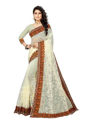 White Embroidered Net Saree With Blouse 1