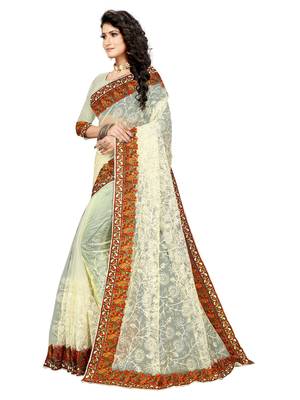 White Embroidered Net Saree With Blouse 2